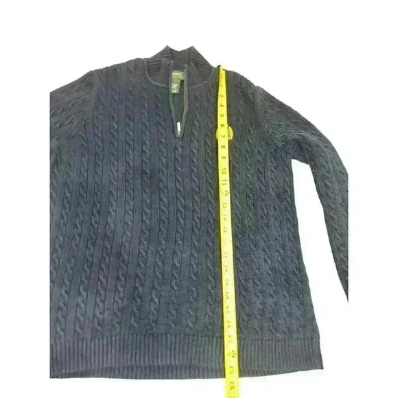 Ladies RALPH LAUREN L Navy Blue 100% Cotton Cable Knit Zip Neck Sweater Washable - Picture 7 of 8